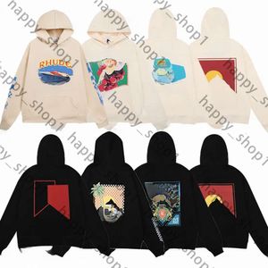 2023 NIEUWE RHUDE HOODIE Heren Damesontwerper Hoodies Casual Men Dames Sweatshirts voor herfst Fashion Casual pullovers 670