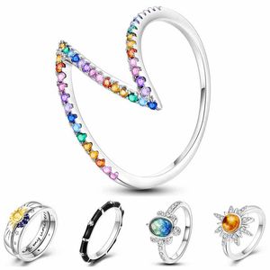 2023 Anillos nuevos para mujeres 100% 925 STERLING SILE STAR MOON COLORITO COLORITO ANILLOS DE COCION