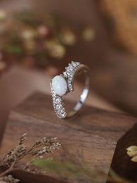 2023 Nieuwe S925 Zilveren Ring Ovale Witte Australische Schat Set Diamanten Ring Europese en Amerikaanse Eenvoudige Ontwerp vrouwen Ring