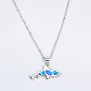 2023 nouveau S925 argent mer océan vent bleu opale requin pendentif collier mode femmes chandail chaîne opale collier