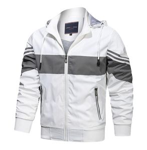 2023 nouvelle veste pour hommes vente printemps coupe-vent à glissière décontracté patchwork blanc blazer à capuche rayure sport mode pluz taille manteaux 3XL