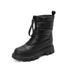 2023 nouvelles bottes de moto en cuir de peau de mouton bottines de neige bouts ronds genou long tissu en duvet fond plat matériau imperméable fermeture éclair chaud et coupe-vent taille 35-41