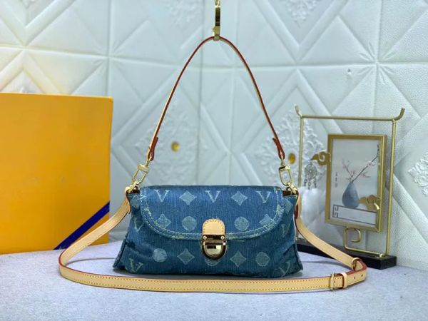 2023 Nouvelle épaule Designer Sac à main Femmes Embrayage Sac à main Denim Tissu Sacs à main en cuir véritable Vieille fleur imprimée Lady Daily Sac Bandoulière