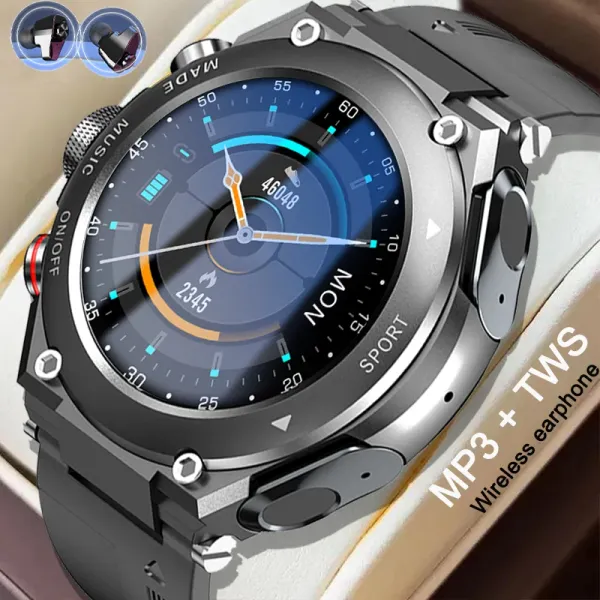 Montre connectée TWS 2 en 1, sans fil, Bluetooth, double oreillettes, moniteur de santé, appels, musique, Sport, nouvelle collection 2023