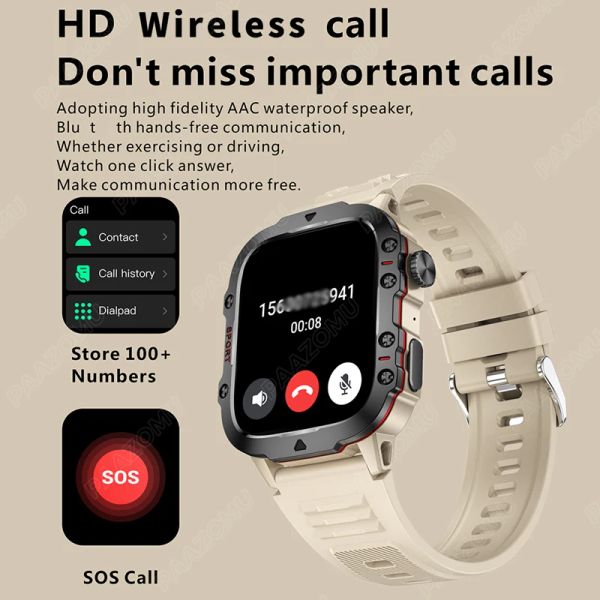 2023 Nouvellewatch Smartwatch Men de Smartwatch Mending Miliste Military Bluetooth Call Sport Sport Heart Rate IP68 Imperméable Smart Watches Smart pour Android iOS