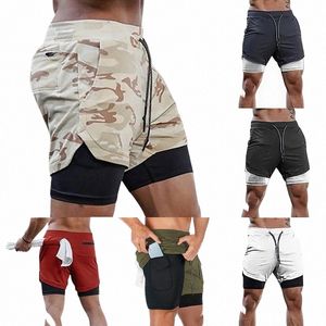 2023 Nieuwe Sport Shorts Mannen Dubbeldeks Jogging Running Shorts Mannen 2 In 1 Heren Gym Korte Fitn Workout korte Broek Man P5K8 #