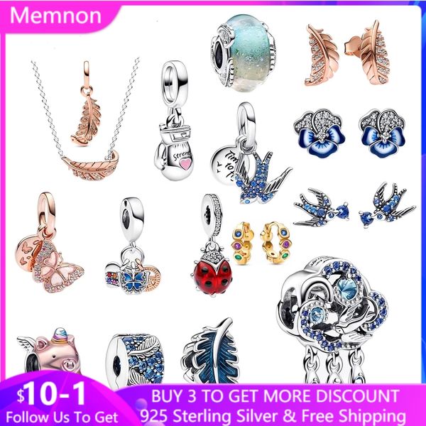 2023 Nouveau printemps 100% 925 argent sterling coccinelle papillon licorne cochon charme gant de boxe pendentif hirondelle plume collier à tige adapté pour Pandora bricolage cadeau pour les femmes