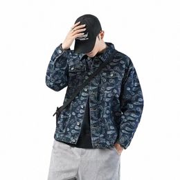 2023 Nouveau printemps et automne Seas Trendy Ruffian Beau haut de gamme Niche Lâche Casual Polyvalent Imprimé Veste en jean pour hommes K9UT #