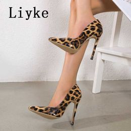 2023 Nieuwe Spring Shoes Women Pumps Sexy Leopard Grain Patent Leather Pointed Teen Mules Hoge Heels Stiletto Escarpins Femme 0129