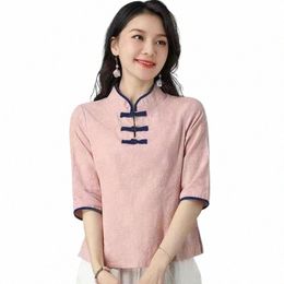 2023 Nouveau Printemps Traditionnel Chine Vêtements pour femmes Cott Lin Top Style ethnique chinois Robe Rétro Chegsam Amélioré Han Costume d9Sn #