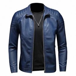 2023 NIEUW KANT COLLAR LEDER JAAD Men's Trendy Casual Coat Slim Koreaans versi knappe herenkleding zwart blauw 65xg#