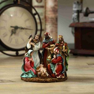 2023 Nieuwe Standbeeld Kerststal Set Baby Jezus Kribbe Kerststal Beeldjes Miniaturen Ornament Kerk Xmas Woondecoratie L230522