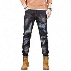 2023 Nouveau Streetwear Fi Jeans pour hommes Rétro Noir Élastique Slim Fit Ripped Jeans Hommes Spliced Designer Hip Hop Denim Pantalon O1Ox #