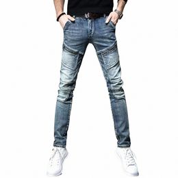 2023 Nieuwe stijl Autumn Men's Jeans Vintage Solid Color Classic Jeans Spring Men Slim Fit Elastische Fi Denim Troous Male NZ20 E63W#