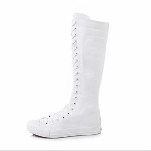 2023 Nieuwe stijl laarzen PUNK EMO Gothic Vrouwen Meisje Schoenen Zip Lace Up Rock Boot Canvas Sneaker Knie wit zwart hoge Klassieke stijl voor meisjes schoenen