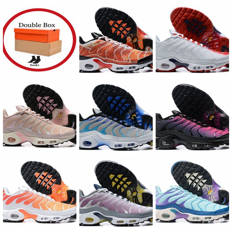 2023 New Style Designer Tns Plus Running Shoes Mens Bubblegum TN Zapatos Volt Pack Gradient Black Trainers confortável Sports Casual tamanho de caminhada 40-46