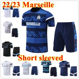 2023 Nieuwe stijl Marseille trascksuits voetbal Jersey Heren Trainingspak Top 22/23 Olympique de MarseilleS Survetement Maillot Foot Korte mouwen Sportkleding sets