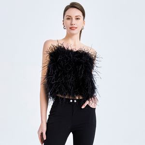 2023 nuevo estilo Primavera Invierno moda avestruz Tops mujeres pluma de pavo Natural pelo largo señora envoltura esponjosa
