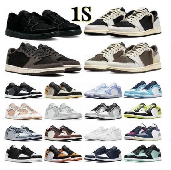 2023 Nouveaux styles Chaussures Travis Scots x Reverse TS X Fragment Design OG 1S Low Mens Basketball Designer de luxe Jumpman 1 Military Blue Femmes Baskets