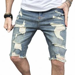 2023 Nieuwe Zomer Mannen Knielengte Jeans Casual Ripped Trend Krasgaten Bedelaar Shorts Mannen Grote Maat Denim broek 61RP #