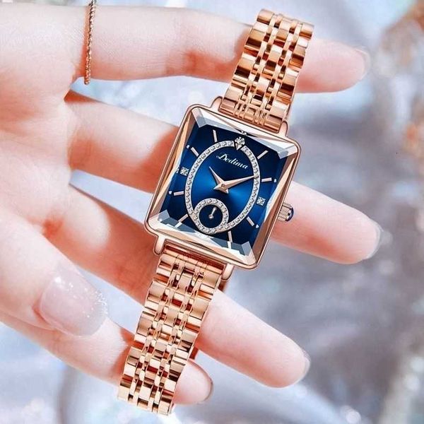 Montre de luxe carrée étanche pour femme, avec deuxième disque indépendant, Double aiguille, diamant intégré, élégant, nouvelle collection été 2023