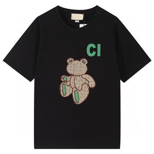 Новинка 2023 года, весенние и летние футболки с принтом зеленого медведя, мужские и женские футболки с короткими рукавами, свободный хлопок, топ с круглым вырезом: черный