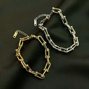 Bracelet en chaîne en forme de U, en acier titane, ne se décolore pas, Instagram Cool Hip Hop, pour Couple européen et américain, nouvelle collection 2023, 2024
