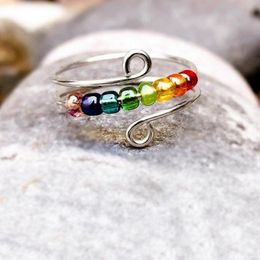 2023 nouvelle tendance arc-en-ciel perles anxiété anneau tourner librement Anti Stress Fidget Spinner anneaux pour femmes filles mode bijoux de mariage
