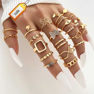 2023 Nieuwe Trendy 23 Stks/set Vergulde Glanzende Vlinder Ringen Sets Mode Knuckle Ring Sieraden Set