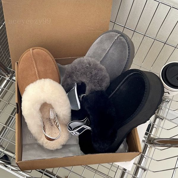 2023 Nouvelle botte à plateforme ultra mini Tasman Tazz Pantoufles en fourrure Bottes en peluche Automne-hiver Fond épais en peluche Tête ronde en daim Bottes en laine pour femmes