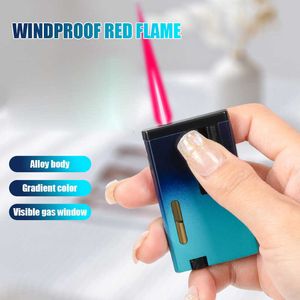 2023 Nieuwe Ultradunne Gradiënt Directe Spray Aansteker Winddicht Mini Rode Vlam Zichtbaar Geen Gas Opblaasbare Metalen Creatieve Tool N8PF