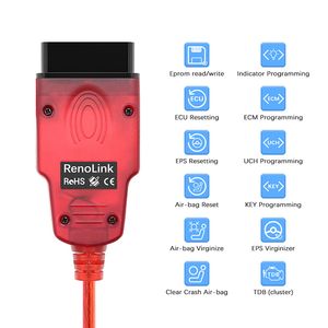 2023 nueva interfaz de diagnóstico V1.99 Renolink OBD2 para vehículos Re-nault/d-acia ECU programador Airbag/codificación de llave multifunción