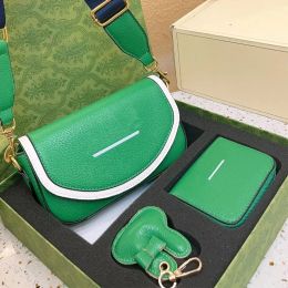 2023 nieuwe Vintage Schoudertas Handtassen Portemonnee 3 Delige Set Vierkante Flap Clutch Crossbody Tassen Brief Afdrukken Metalen Hardware Verwijderbare Gestreepte Webbing Rits Portefeuilles