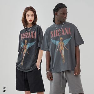 2023 Nieuwe Wassen Water Heren T-shirt Gedrukt Brief T-shirt Maken Oude Rock Band Prints Vintage Korte Mouwen Mannen en vrouwen tops