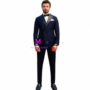 2023 Nieuwe Bruiloft Dr Marineblauwe Pakken Voor Mannen Double Breasted Blazer Custom Made Bruidegom Prom 2 Delige Set Pak slim Fit Mannen Pak E0ii #