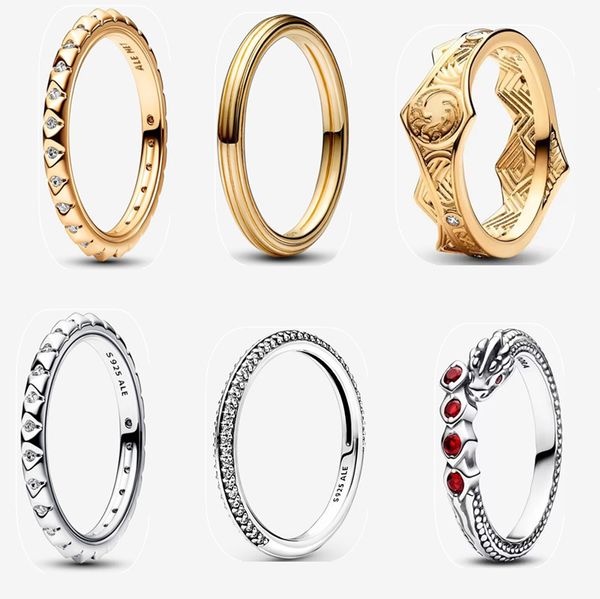 2023 nuevos anillos de boda para mujeres joyería de diseño hermoso regalo de novia Diamantes chapados en oro de alta calidad DIY ajuste Pandoras Tronos Corona Anillo con caja