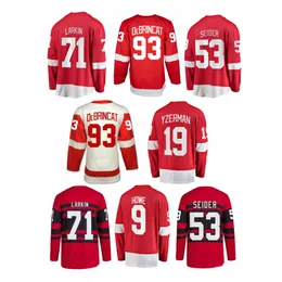 2023 Nuevas camisetas de hockey sobre hielo al por mayor Ed Detroit 71 Dylan Larkin 93 Alex Debrincat 53 Moritz Seider 19 Yzerman 9 Howe