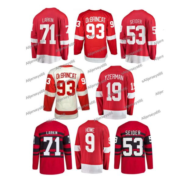 2023 Nueva venta al por mayor Ed Jerseys de hockey sobre hielo Detroit 71 Dylan Larkin 93 Alex Debrincat 53 Moritz Seider 19 Yzerman 9 Howe Ice Jersey