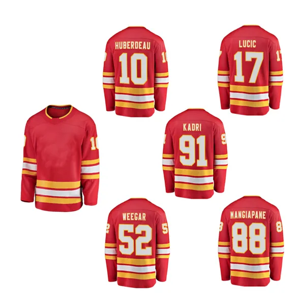 2023 Nouveaux maillots de hockey sur glace Ed en gros Calgary 10 Jonathan Huberdeau 17 Lucic 91 Nazem Kadri Mangiapane Markstrom