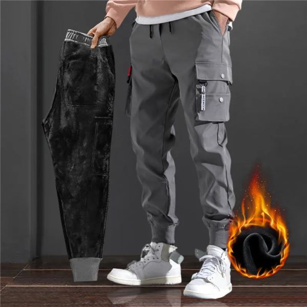 Pantalon Cargo pour hommes, multi-poches, doublure polaire, épais, chaud, Slim, jogging, coton, décontracté, thermique, grande taille, nouvelle collection hiver 2023