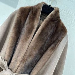 Haining Fur LP Home-capa Extra grande con cuello de visón y abrigo de Cachemira para mujer, elegante, novedad de invierno de 2023, 808205