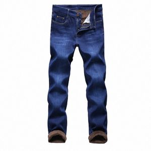 2023 Nuevo invierno Cálido Fleece Jeans para hombres Estiramiento grueso Denim Jean Marca recta Pantalones Cott de alta calidad Hombres Tamaño grande 28-40 Y7EG #