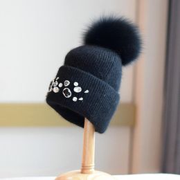 2023 Nieuwe Winter Wollen Hoed Luxe Kwaliteit Vossenbont Pompom Hoeden Beanie Hoge Kwaliteit Meisjes Vrouwen Motorkap Winter Beanie hoeden Voor Mannen