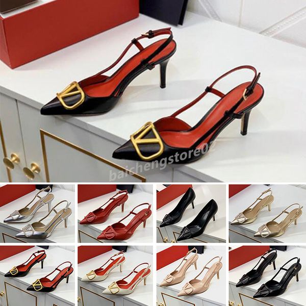 2023 nouvelles femmes talons hauts sandales rouge brillant bas pointu talons fins 8 cm 10 cm 12 cm nu noir en cuir verni été femmes chaussures avec sac à poussière 34-44 B2