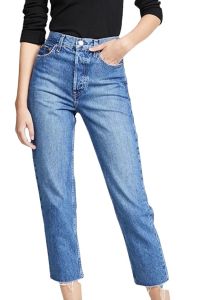 2023 NIEUWE Dames High Taille Slim been Straight jeans retro raw rand blauw denim rechte broek vrouwen ontwerp slim