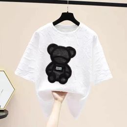 2023 NOUVEAU T-shirts pour femmes Harajuku Filles Plus La Taille Tops Lettre Jacquard O-cou Manches Courtes Lâche D'été T-shirt Ours Blanc T-shirts M-2XL Y0508