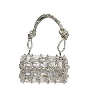 Sac à main en acrylique tissé avec corde de diamant pour femmes, sac Transparent rouge avec réseau, nouvelle collection 2023