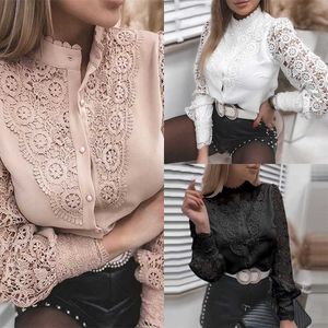 2023 Nieuwe Womens Designer Blouses Shirt Lente En Herfst Mode Kant Shirts Blouse Lange Mouwen V-hals Uitgeholde Tops t-shirt