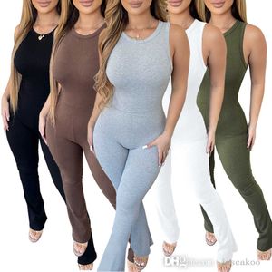 2023 Nieuwe dames jumpsuits Designer Solid Rompers Sexy mouwloze zipper slanke hoge taille bodysuit zomer capri -broek
