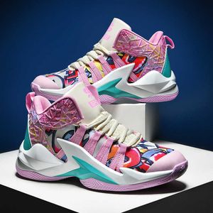 2023 Nieuwe damesheren High Top basketbalschoenen Comfortabele mode Sneakers Jeugd roze zwart paarse Casual Sports Trainers Maat 35-45